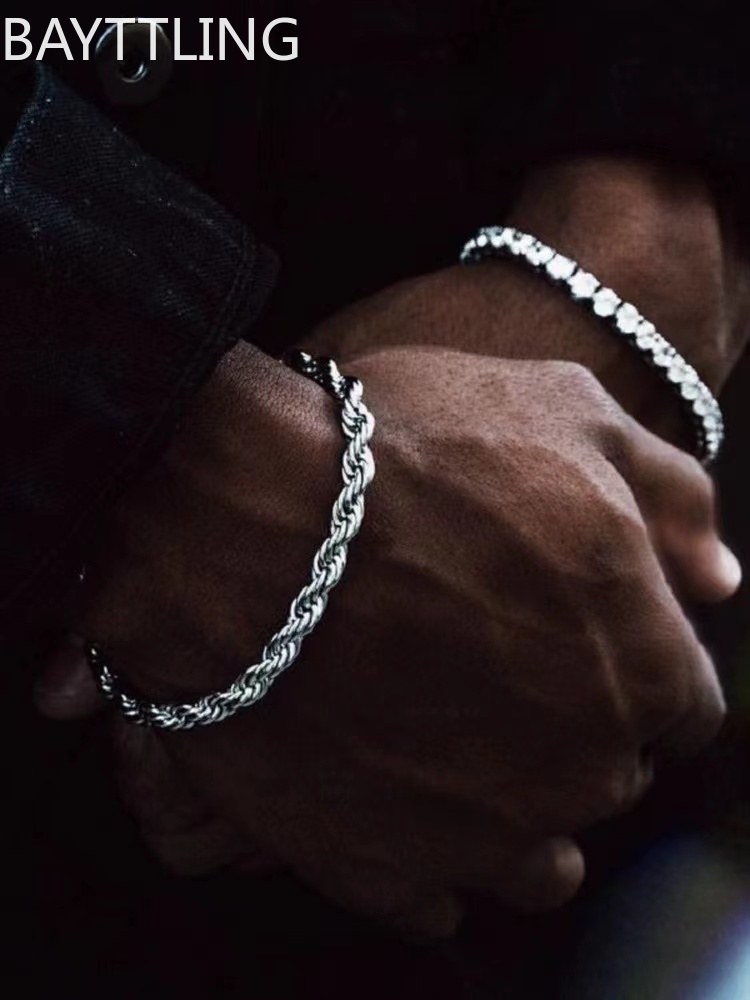 Men Accessories Chain And Bracelet - Pulsera de cadena giratoria de Plata