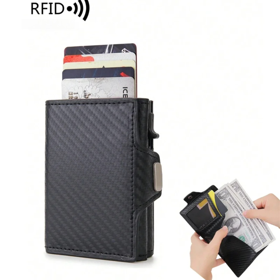 Bifold Leather Wallet - Cartera con bloqueo RFID para hombre,