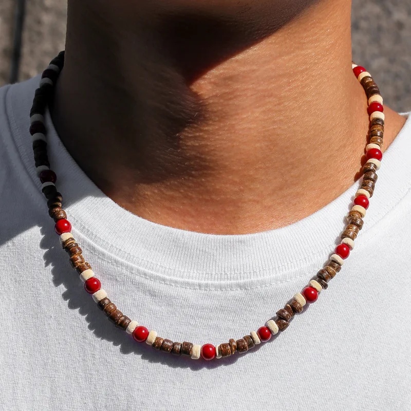 Men'S Vacation Accessories - Collar de Cuentas de Madera Estilo