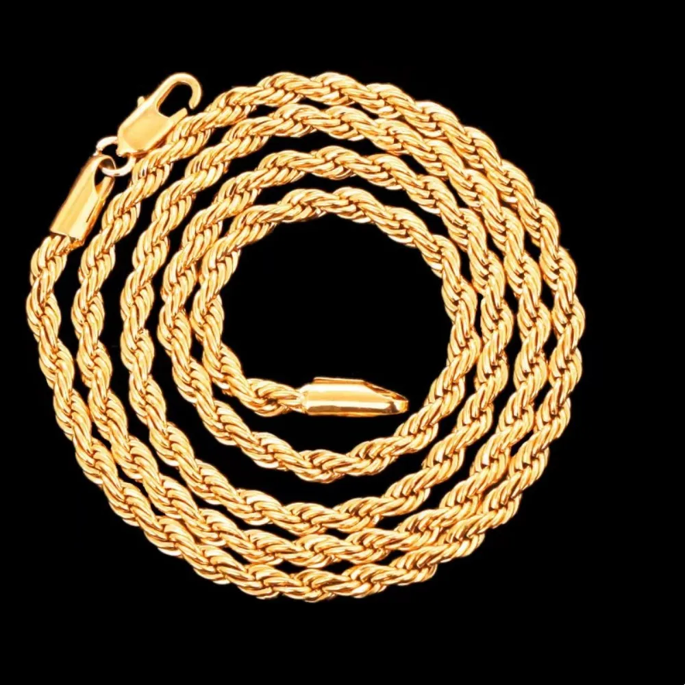 2 uds moda 18K oro 4MM cuerda  - Men Accessories Chain And Bracelet reseña y precio