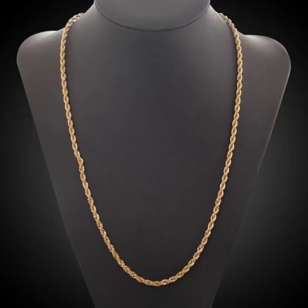 2 uds moda 18K oro 4MM cuerda  - Men Accessories Chain And Bracelet reseña y precio