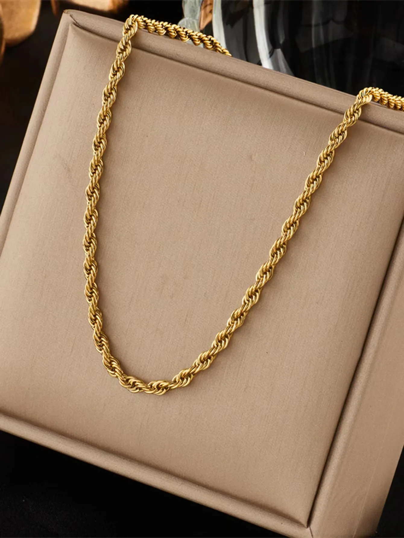 2 uds moda 18K oro 4MM cuerda  - Men Accessories Chain And Bracelet reseña y precio